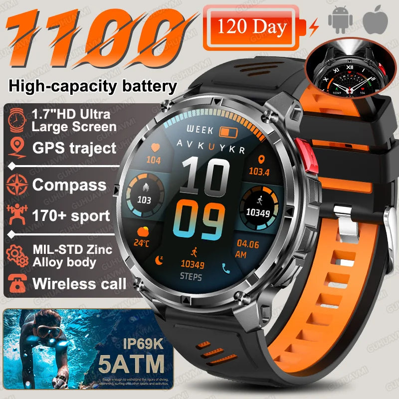 2026 New T-REX 3 PRO 1100mAh Large Battery Smart Watch 10ATM Waterproof GPS 1.7" HD AMOLED Call Sports Flashlight Smartwatch Men