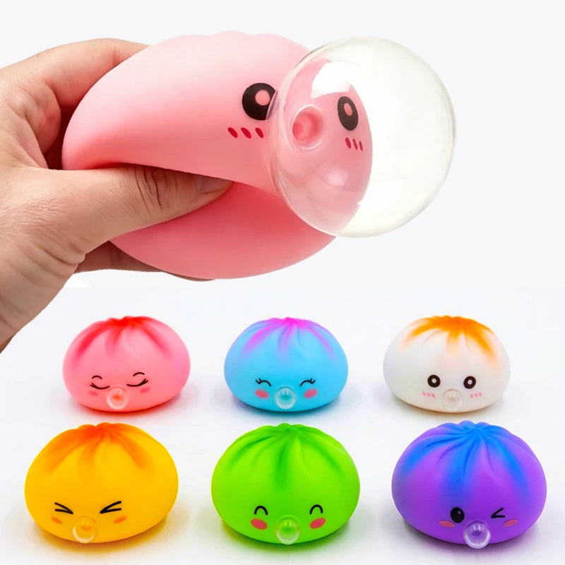 1/4Box Dumpling Squeeze Blow Bubbles Toy Dumpling Squishies Set with Steamer Bubble-Blowing Squishies Stretchy Fidget Sensory