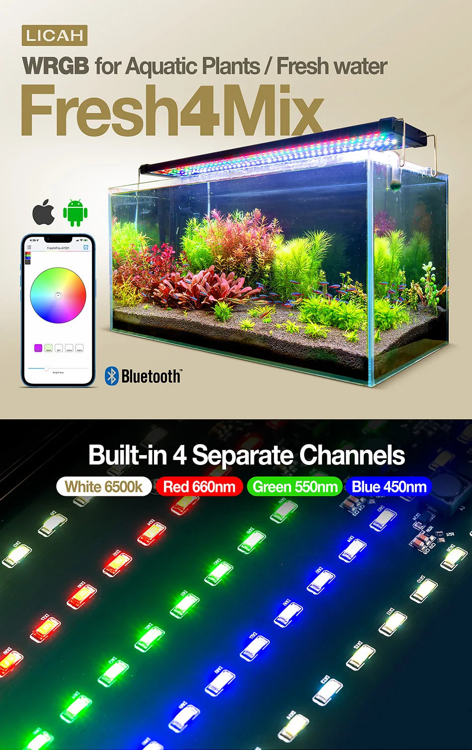LICAH WRGB Light for Aquatic Plants / Fresh Water / 40~105cm