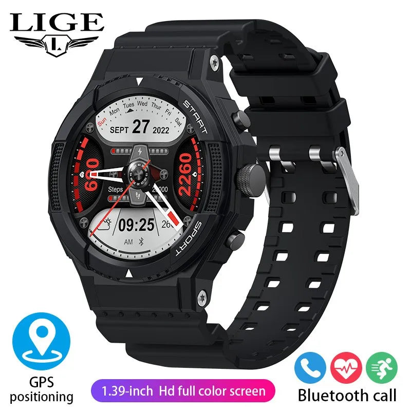 LIGE 2026 Outdoor GPS Sports Tracker Smart Watch Men 1.28"HD Compass Bluetooth Call Waterproof Smartwatch Men For Android IOS