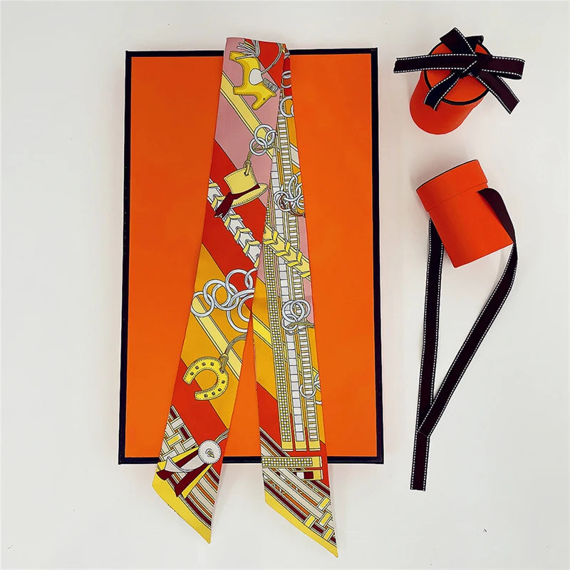 Summer New Animal Design Elephant Female Decoration Twill Silk Scarf Long Ribbon Binding Bag Silk Ribbon Hair Belt Small Scarf