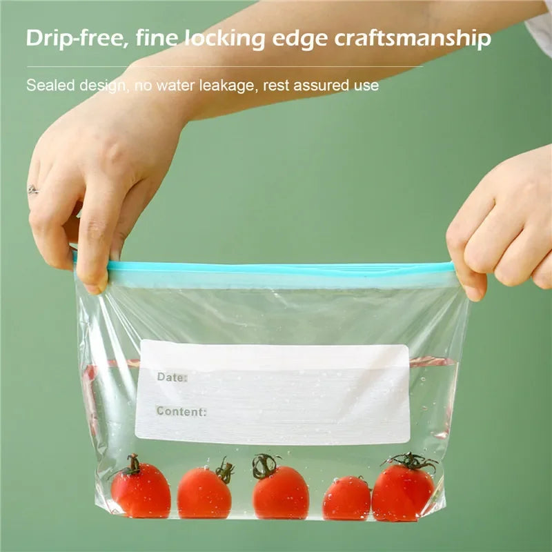3 Sizes Food Grade Reusable Fresh Keeping Bags Zip Lock Seal Stand Up Storage Bags for Fridge Food Organization For Home Fridge