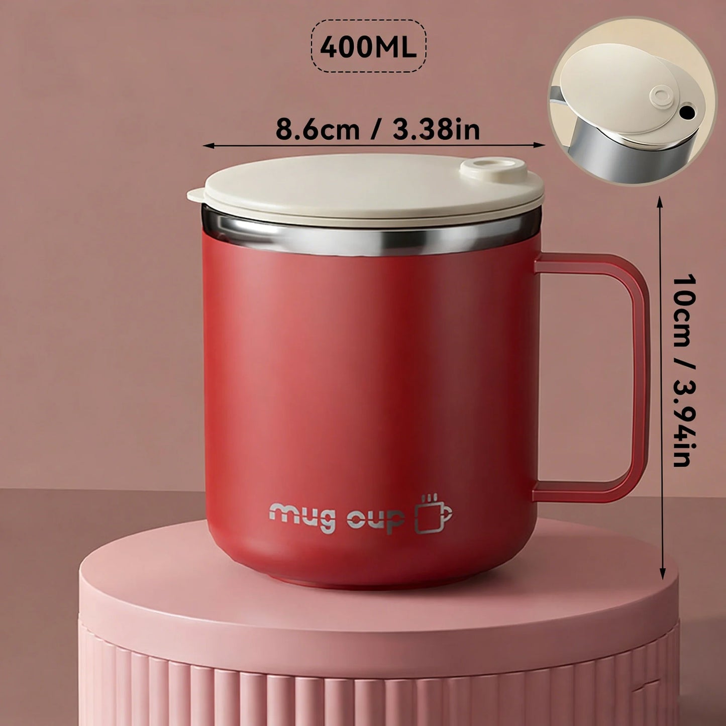 Double Wall Insulated Coffee Cup Outdoor 304 Stainless Steel Coffee Mug With Handle&Sliding Lid 400ML Sealed Thermal Water Cup