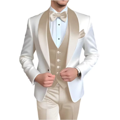 Formal 3 Piece Men's Suits Elegant Full Set Single Breasted Shawl Lapel Blazer Party Outwear Homme Costume（Jacket+Pants+Vest)