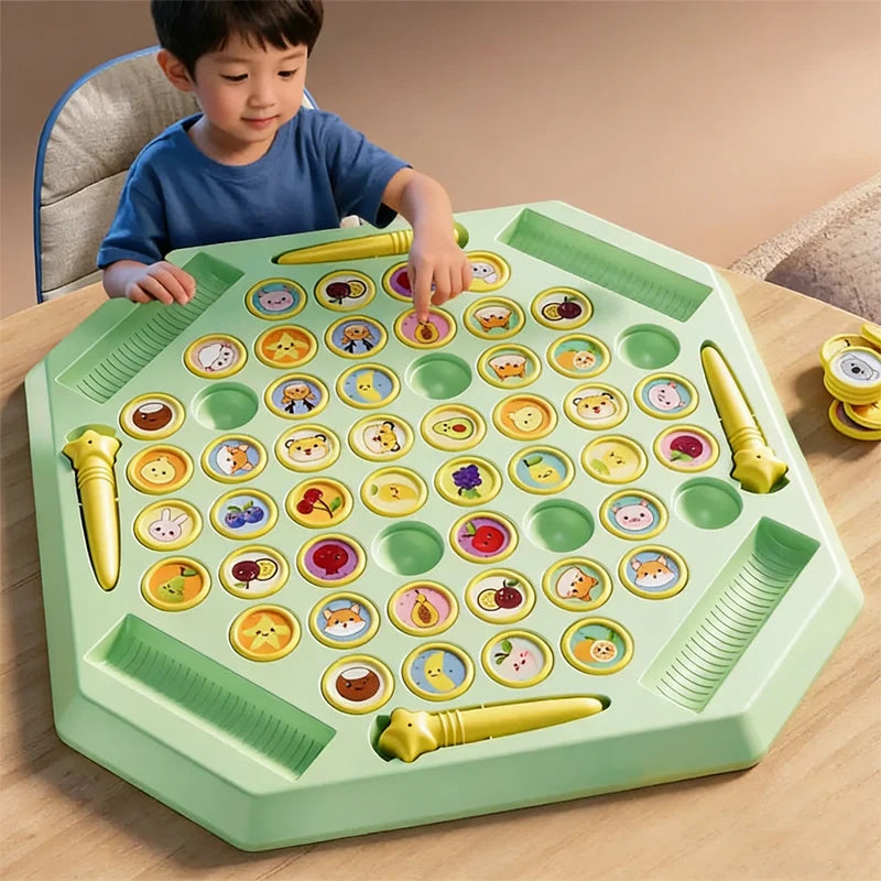 Kids Memory Game Board Chess 54 Cards Animal Fruit Flip Chess Educational Logical Thinking Learning Toy for 2-4 Players