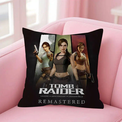 Lara Croft Tomb Raider game Double-sided Printed pillow cover Short plush Suitable living room bedrooms sofa throw cushion cover