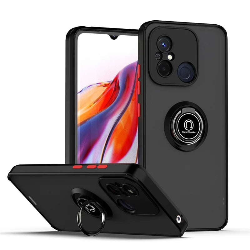 Funda For Xiaomi Redmi 12C 4G Case Armor Magnetic Holder Ring Bracket Case For Redmy 12C 12 C Redmi12C Matte Hard PC Back Cover