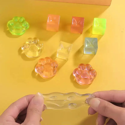 Fidget Toy Mini Squishy Toys Mochi Ice Block Stress Ball Toy Kawaii Transparent Cube Cat Paw Fish Stress Relief Squeeze Toy