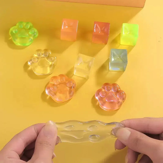 Fidget Toy Mini Squishy Toys Mochi Ice Block Stress Ball Toy Kawaii Transparent Cube Cat Paw Fish Stress Relief Squeeze Toy