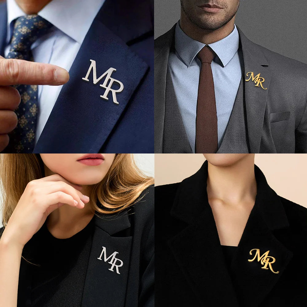 My Shape Custom Initials Brooch for Men's Suit for Casual Sweater Coat Personalized Letters Pins Badge Nameplate Brooch Jewelry