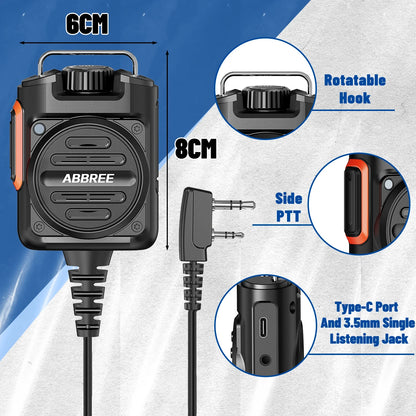 ABBREE AR-158 Rechargeable Walkie Talkie Microphone Speaker Adjust Volume PTT For Baofeng UV-5R Mini for Quansheng UV-K1 (8) K5