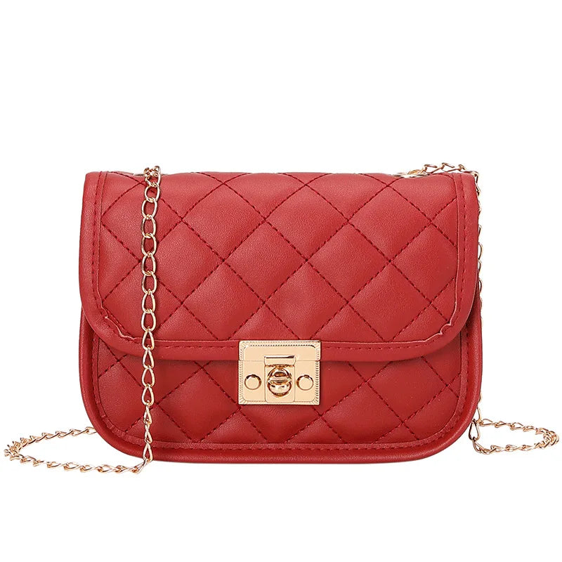 New personalized diamond grid women's bag, fashionable single shoulder cover lock small square bag, elegant and simple chain bag