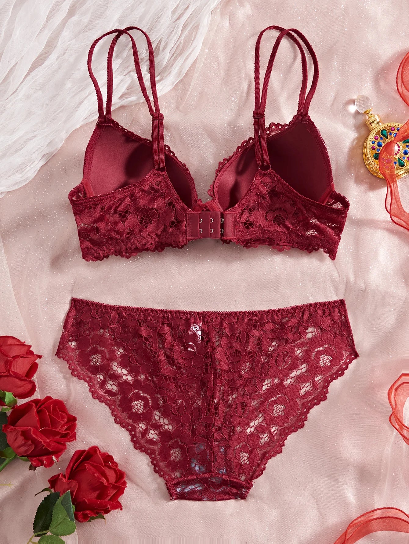 6-Piece Set Women's Underwear Set Sexy Patterned Lace Patchwork No Lining Comfortable Fitting Women's Push-Up Bra Sexy Lingerie