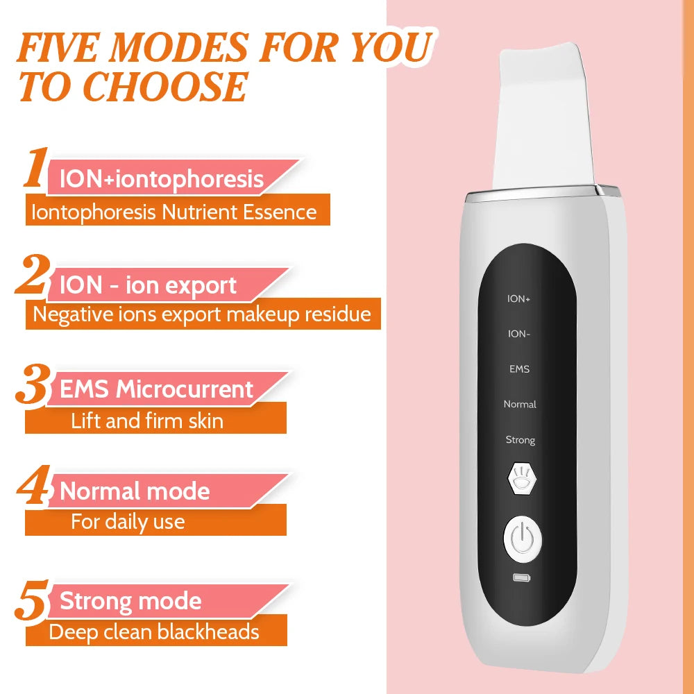 Ultrasonic Skin Scrubber Peeling Blackhead Remover Deep Face Cleaning Ultrasonic Ion Ance Pore Cleaner Facial Shovel Cleanser