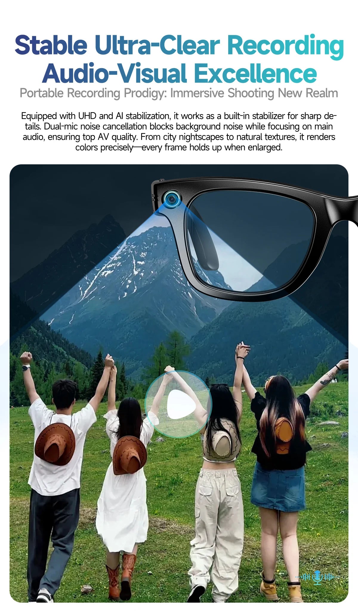 New Leisure Camera Smart Glasses 800W 32GB Memory AI Translation Voice Assistant Video Recording Men Anti Blue Light Sunglasses