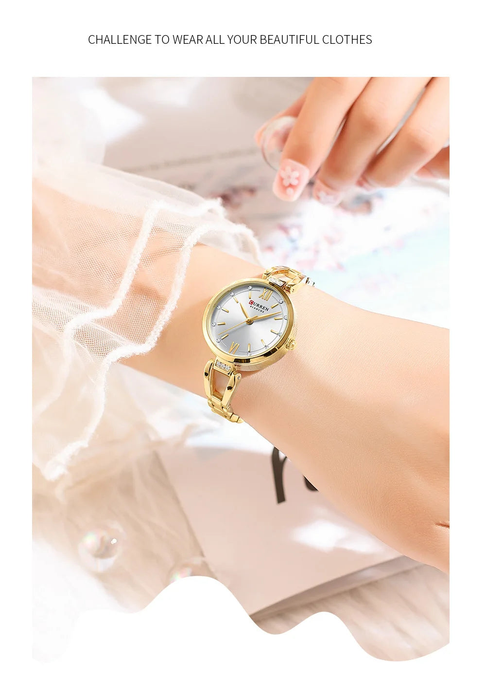 CURREN 9092 Quartz Watches Women Elegant Bracelet Stainless Steel Strap Rhinestone Fashion Ladies Simple Watch Gifts reloj mujer