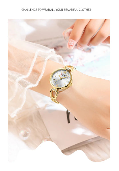 CURREN 9092 Quartz Watches Women Elegant Bracelet Stainless Steel Strap Rhinestone Fashion Ladies Simple Watch Gifts reloj mujer