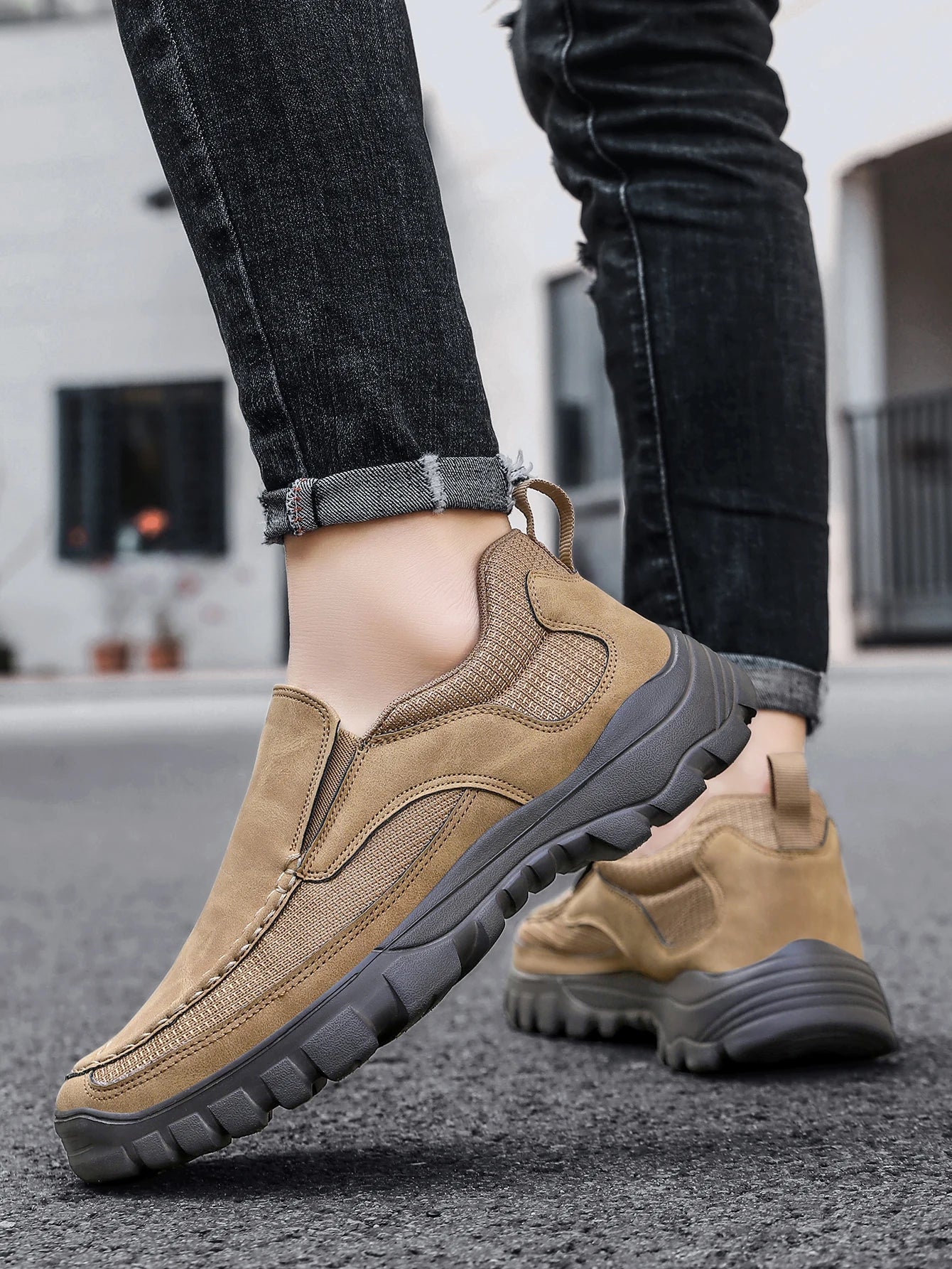 Men's Slip on Loafers Suede Leather Casual Shoes Summer Plus-Size Driving Shoes