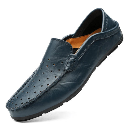 Men's Driving Shoes Large Size Loafers Hollow out Casual Bean Bean Shoes Leather Slip-On Footwear for Men