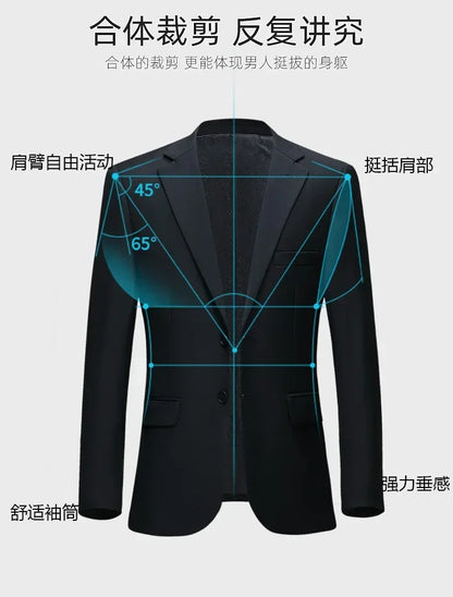 Suit S-8XL (Blazer+ Trousers) Men's Fashion Business Plus Size Gentleman's Casual Shirt for Work Slim-fit Wedding Formal Suit