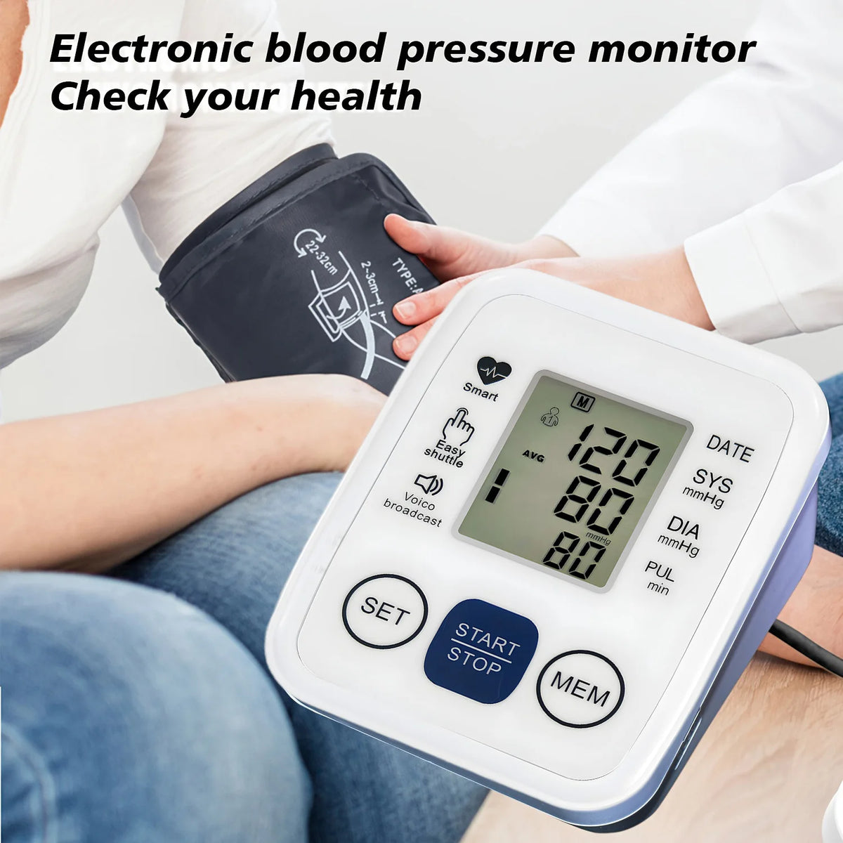 Automatic Upper Arm Blood Pressure Monitor Home Sphygmomanometer Tensiometer Tonometer Heart Rate Pulse Meter Medical BP Monitor