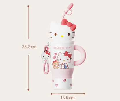 X&W 580ML Sanrio Series Thermos 316 Stainless Steel Doll Head Design Straw Insulated Cup Hello Kitty Kuromi Water Bottle Cutecup