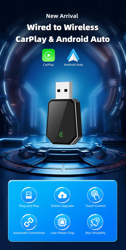 EKIY 2in1 Wired To Wireless CarPlay Dongle Android Auto Adapter Car Intelligent Systems AI Smart Box For Car With Wired CarPlay