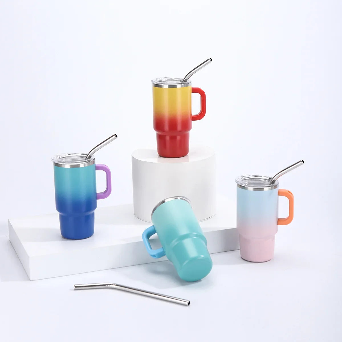 Portable Mini Handle Gradient Color 4oz Car Stainless Steel Insulated Thermos Cold Beverage Camping Outdoor Living Home Goods