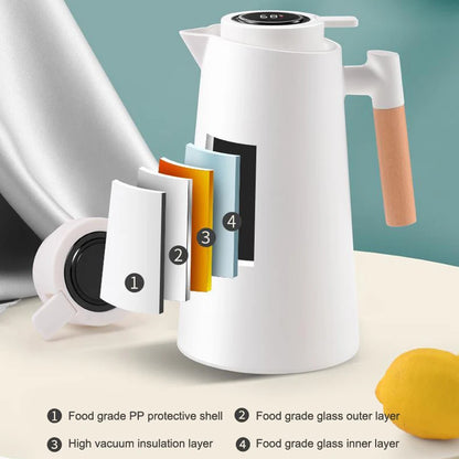 1Pc 1000ML Thermos Bottle Nordic Thermos For Hot Water Intelligent Water Heater Kettle Jug Bottle Vacuum Flask Wooden Handle