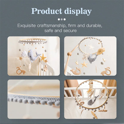 Baby Soft Felt Cartoon Wool Ball Seashell Rattles Hanging Bed Bell Newborn Mobile Crib Wooden Bracket Montessori Education Toys