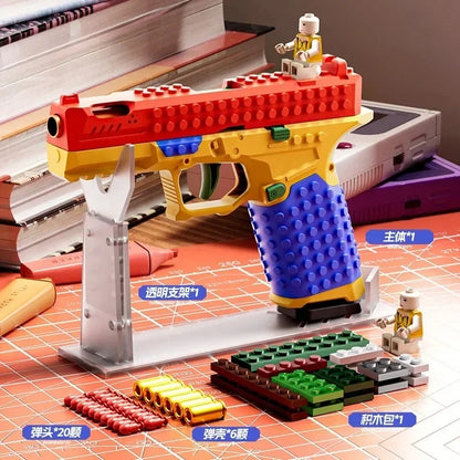 Building Block Pistol Continuous Firing Toy Gun Shell Throwing Airsoft Blowback Empty Hanging Outdoor CS Weapon for Boys Adult