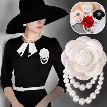 Multicolor Camellia Brooch Women Retro White Black Red Pink Wool Scarf Buckle Girls Pearl Brooches Elegant Jewelry Accessories