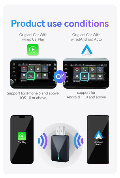 XUDA 2in1 Wireless CarPlay Dongle Wireless Android Auto Adapter AI Smart Box Car Intelligent Systems For Car With Wired CarPlay