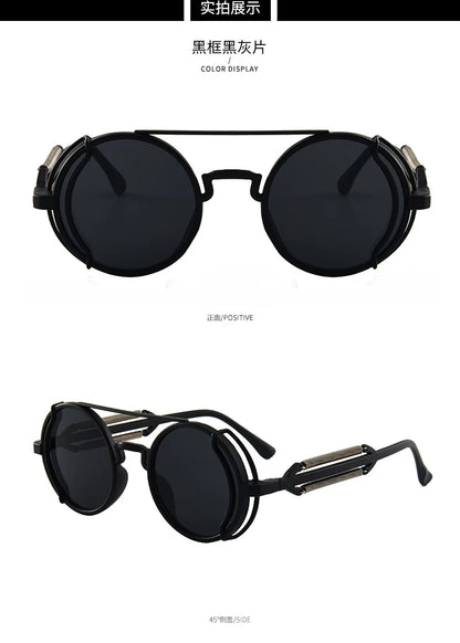 Klasyczne gotyckie okulary przeciwsłoneczne Steampunk Luksusowa marka Projektant Wysokiej jakości męskie i damskie retro okrągłe okulary przeciwsłoneczne z oprawką z PC