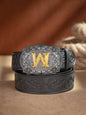 Western Cowboy PU Leather Belt - Men Waist Strap Bull Decoration Floral Engraved for Jeans