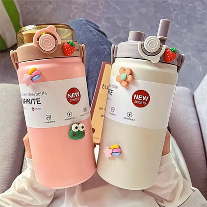 2025 1L Thermo Bottle Stainless Steel Large Capacity Thermo Cup Straw Hand Pot