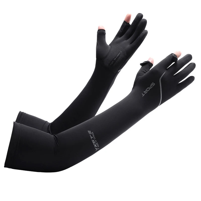 Anti-Sunburn Long Sleeve Men Summer Fingertip Flip Glove Cool Summer Ice Silk Driving Cycling Fishing Non - Slip Arm Warmers
