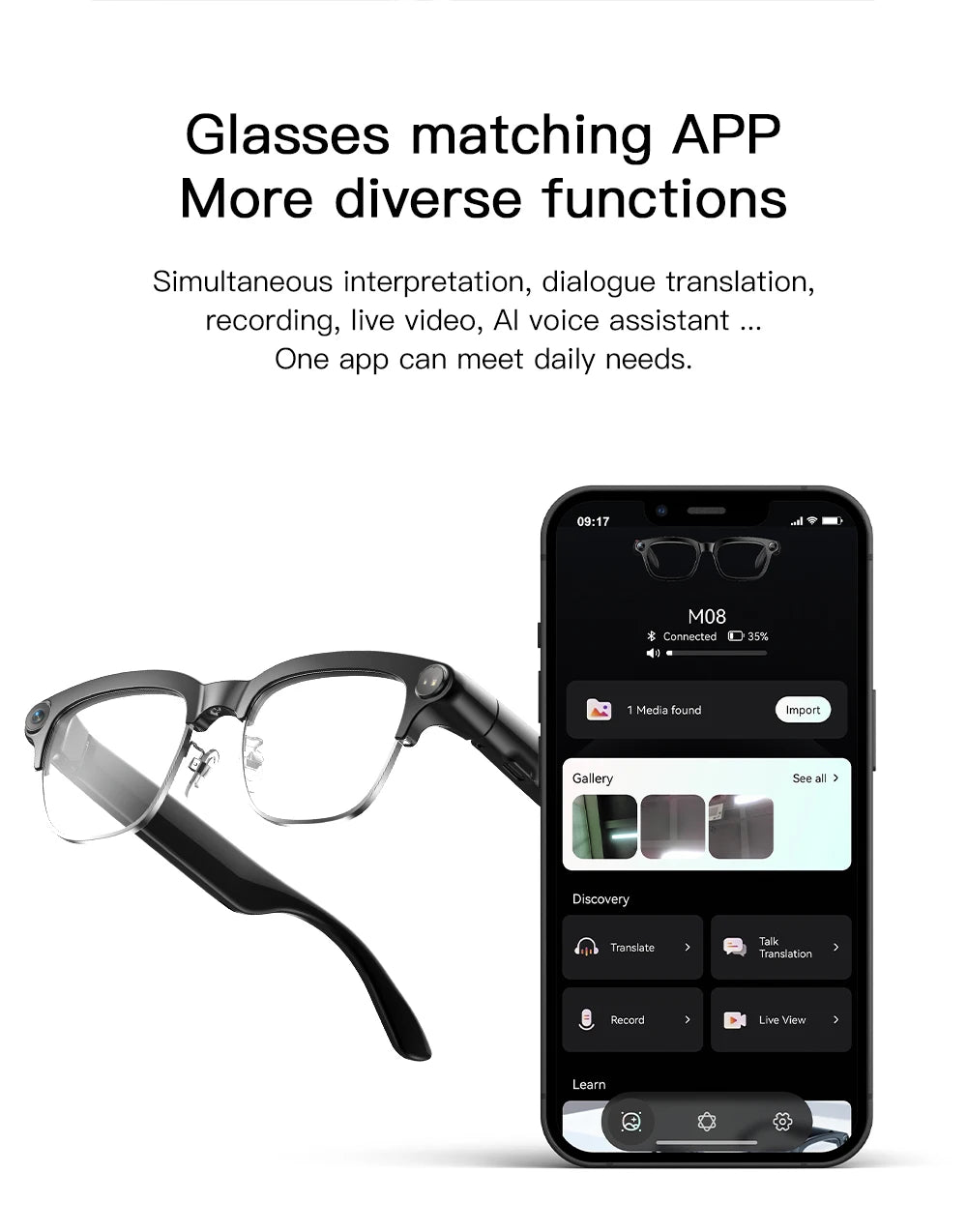 2026 New 8MP Ultra-Wide HD Camera Smart Glasses Video Record 4GB AI Photo Recognition BT Call Translation Voice Smart Glasses
