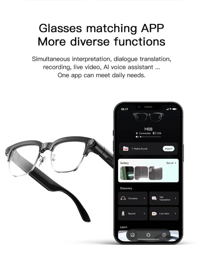 2026 New 8MP Ultra-Wide HD Camera Smart Glasses Video Record 4GB AI Photo Recognition BT Call Translation Voice Smart Glasses