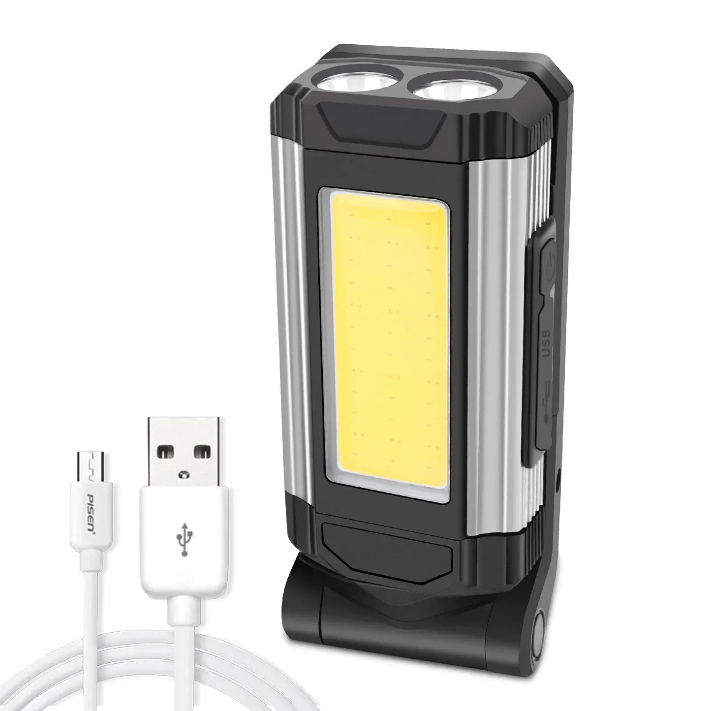 USB Rechargeable LED Flashlight with Magnetic COB Work Light Portable Camping Lantern Type-C Power Bank Function Lamp