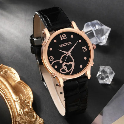 Women Fashion Leather Belt Watches & Simple Heart Wallet Glasses Sunglasses Set Ladies Quartz Wristwatches Dress Montre Femme