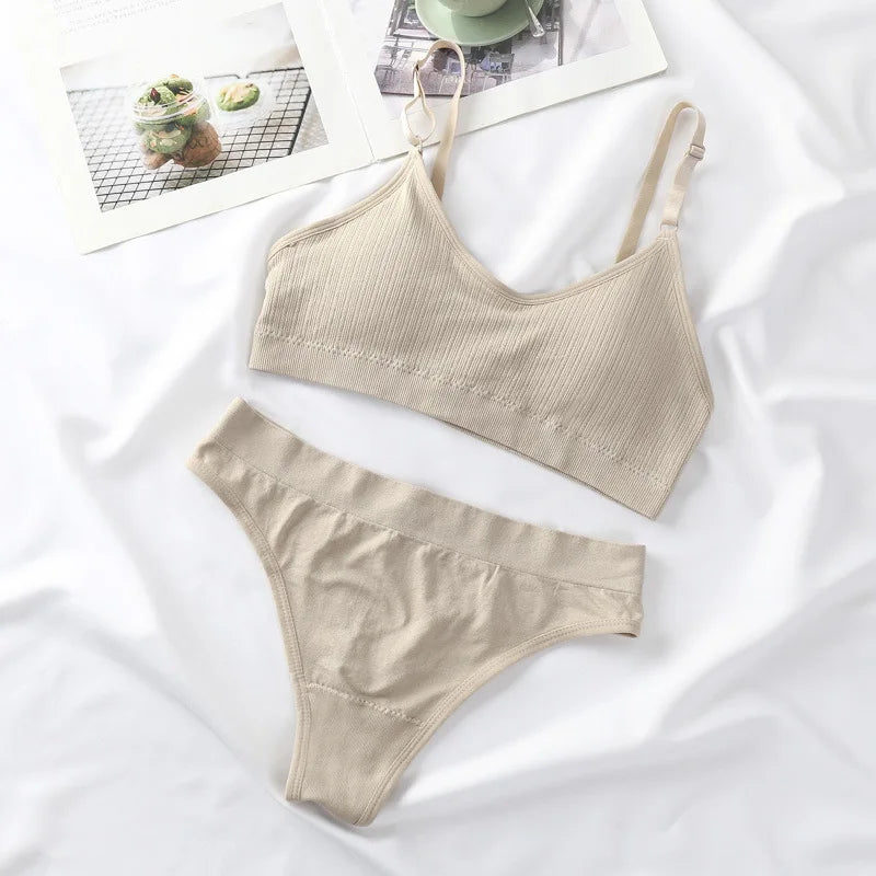 Women Push-Up Bra And Panties Set Wire Free Seamless Bra Sexy Lingerie High Waist Thongs Sports Brassiere Female Underwear Set