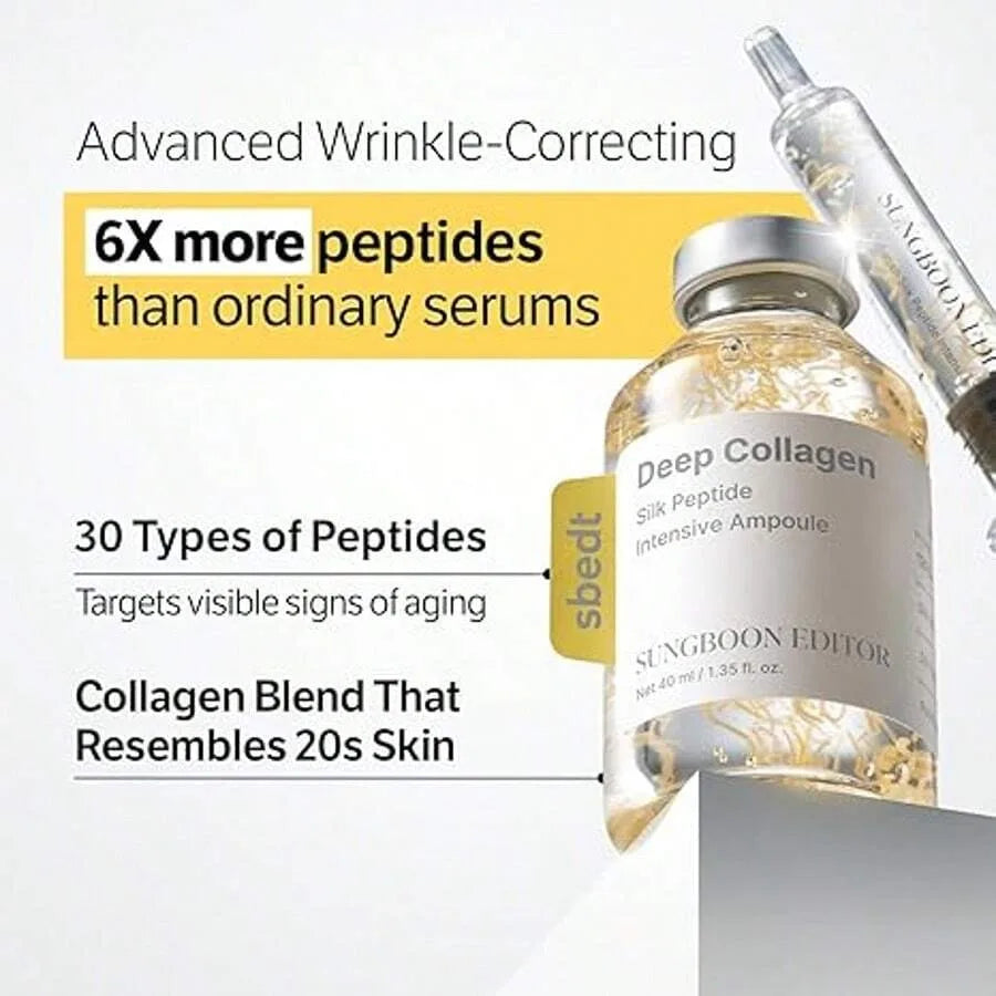 Anti-Aging Face Ampoule Collagen Silk Peptide Serum, Skin Tightening Lifting Boost Elasticity Fade Fine Lines Wrinkles Facial