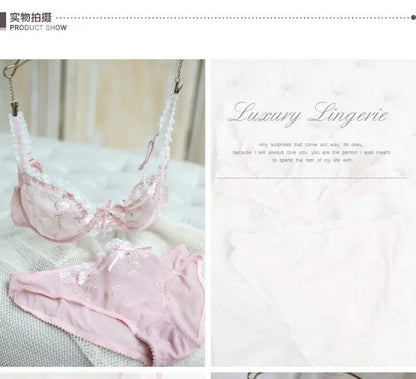 Ultra-thin steel band bra, fashionable plus-size lace lingerie set, transparent comfy bra set, soft material, S-XL all-day wear