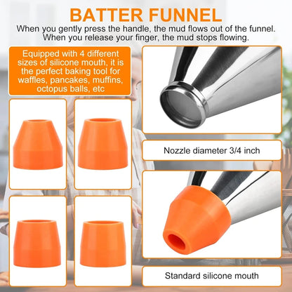 1200/600ml Stainless Steel Funnel Dispenser with Rack Cupcake Pancake Batter Maker Octopus Fish Ball Home Kitchen Baking Tools