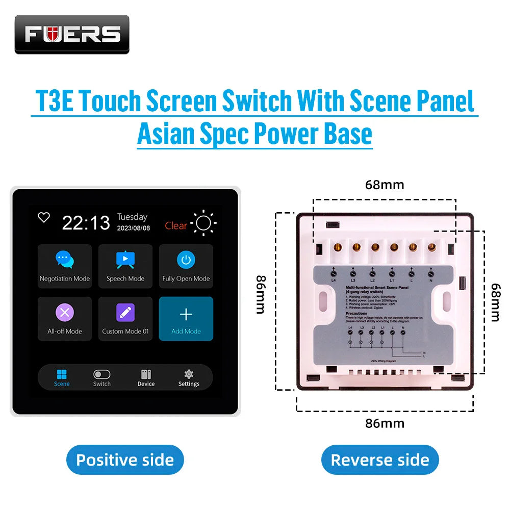 FUERS Tuya Smart Control Panel Switch Smart Home Automation System 3CH Switch Scene Panel Intelligent Home Touch Screen Zigbee
