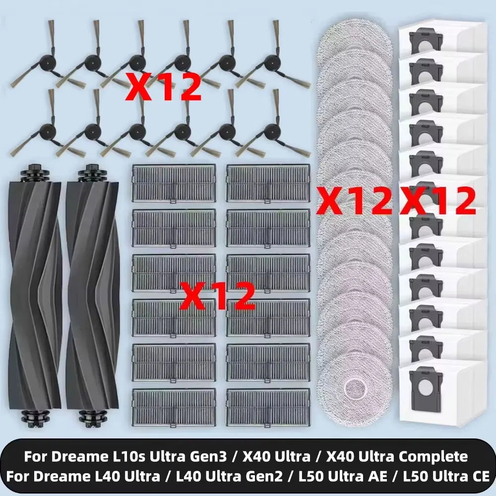 Compatible For (Dreame L10s Ultra Gen 3, L40 Ultra Gen2, L50 Ultra AE / CE, X40 Ultra Complete) Parts Brush Filter Mop Dust Bag
