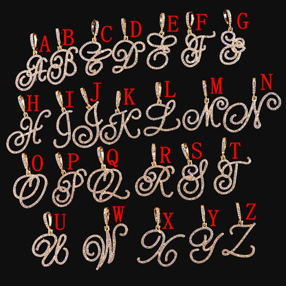 Fashion 26 Cursive Initial Letter Zircon Pendant Necklace For Women Shiny Crystal Alphabet Rope Chain Necklace Hip Hop Jewelry