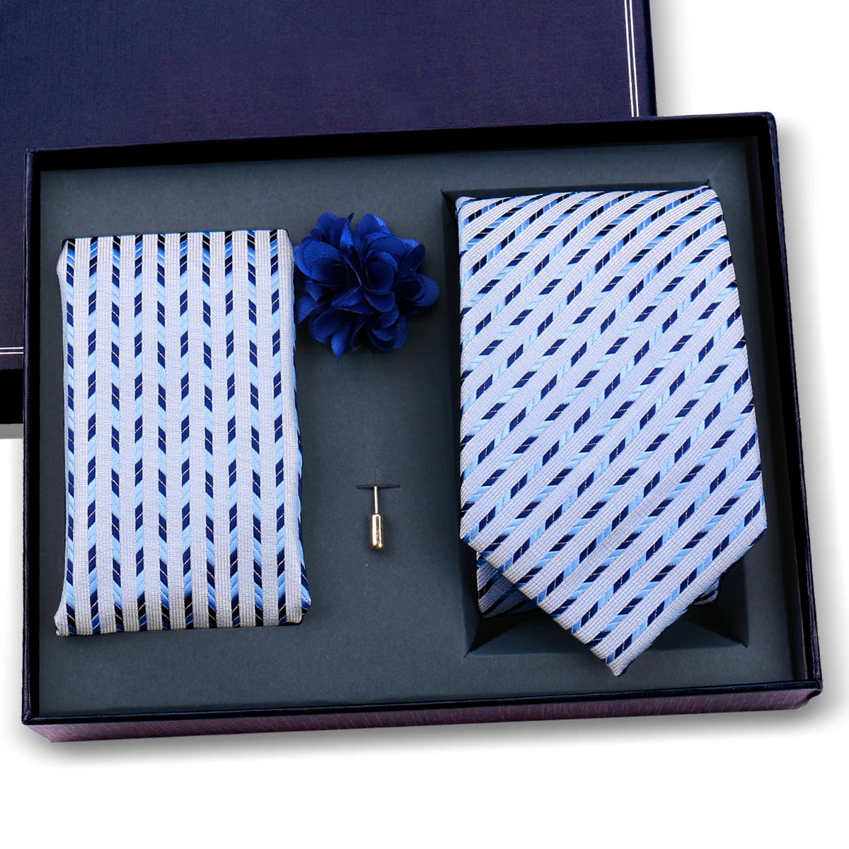 Elegant Ties For Men Classic Paisly Neck Tie Pocket Square Brooch Set With Gift Box Mens Business Wedding Suit Accessories