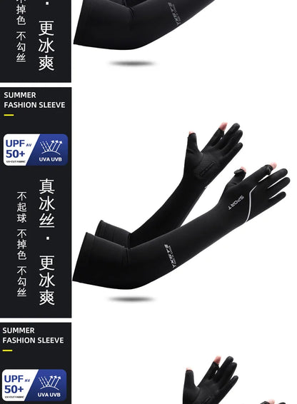 Anti-Sunburn Long Sleeve Men Summer Fingertip Flip Glove Cool Summer Ice Silk Driving Cycling Fishing Non - Slip Arm Warmers